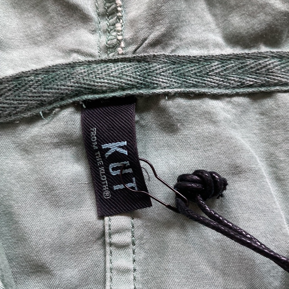 New! KUT S Sage Green Amelia Contrast Pullover Hoodie Ribbed Tattered - Picture 8 of 8